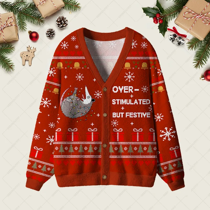 Overstimulated but Festive Geek Ugly Cardigan Sweaters