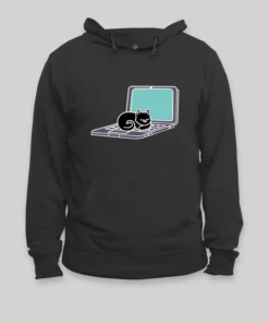 Alternative view of Cat Sleeping on Laptop Geek Hoodie