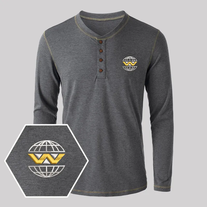 Weyland Yutani Embroidered Long Sleeve Henley Shirts - Image 4