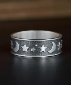 Moon Star Sterling Silver Band Ring