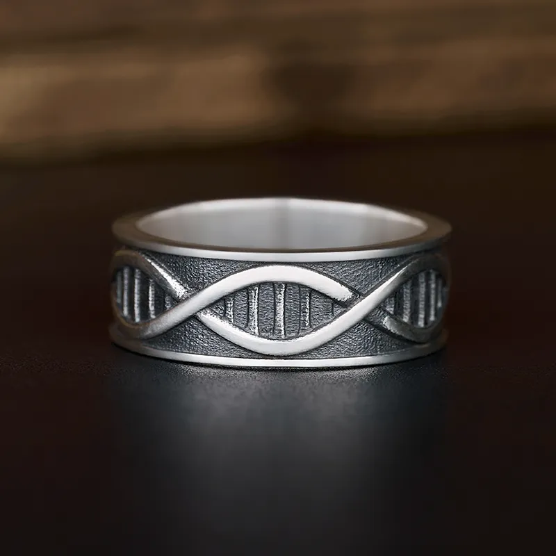 DNA Inspired Sterling Silver Band Ring