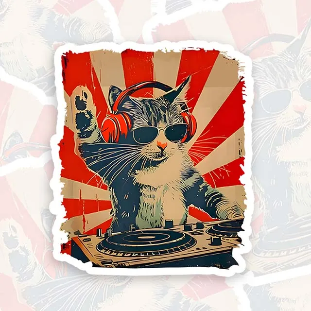 Rock Music Cat Vintage Geek Sticker