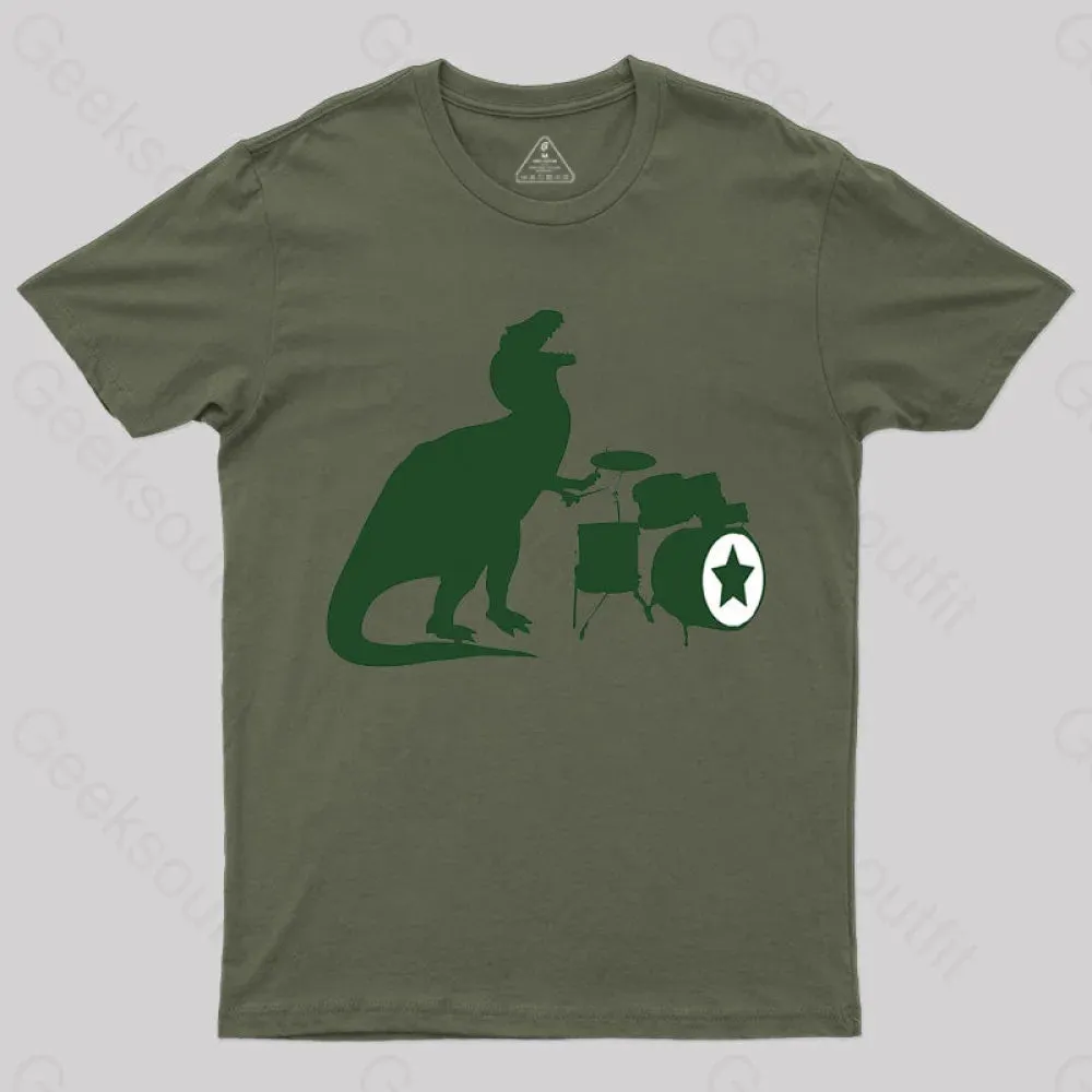 A Tyrannosaurus Rex Playing Drums T-shirt - Image 4