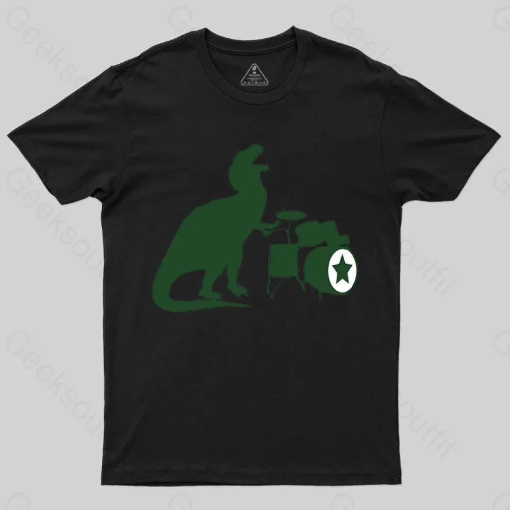 A Tyrannosaurus Rex Playing Drums T-shirt - Image 5