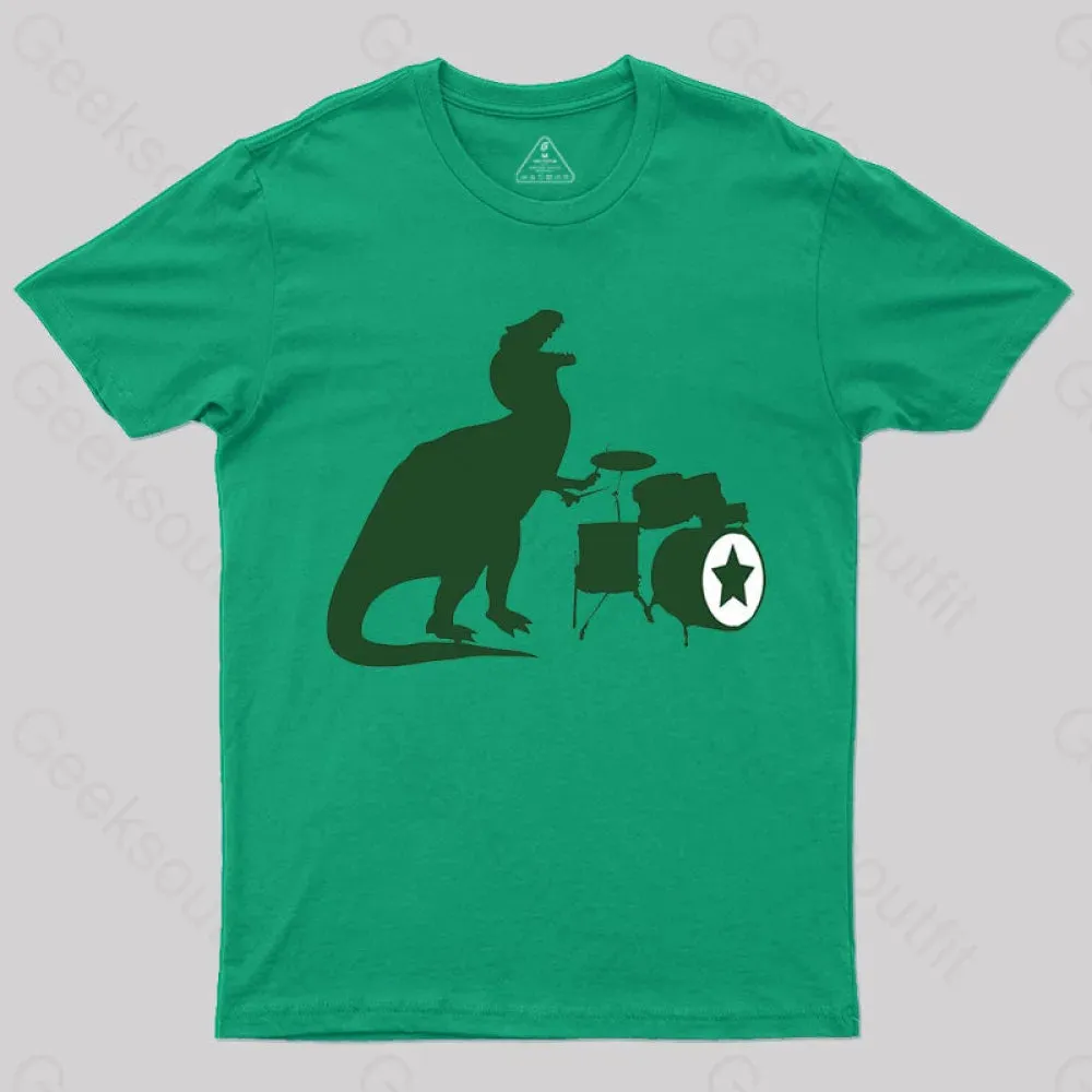 A Tyrannosaurus Rex Playing Drums T-shirt - Image 8