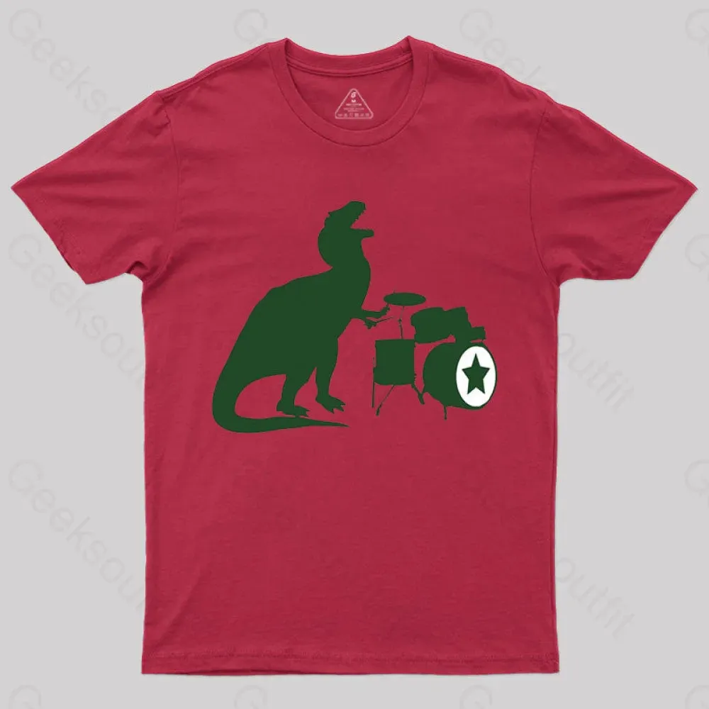 A Tyrannosaurus Rex Playing Drums T-shirt - Image 7