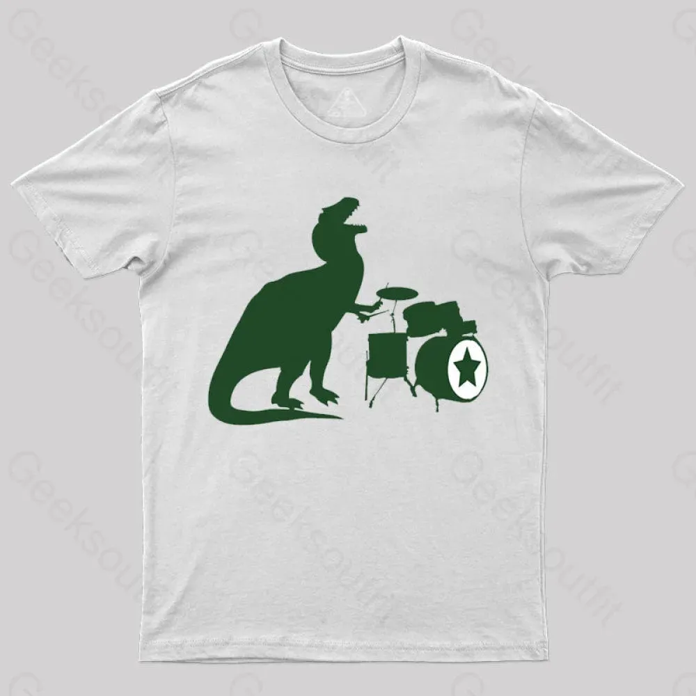 A Tyrannosaurus Rex Playing Drums T-shirt - Image 2