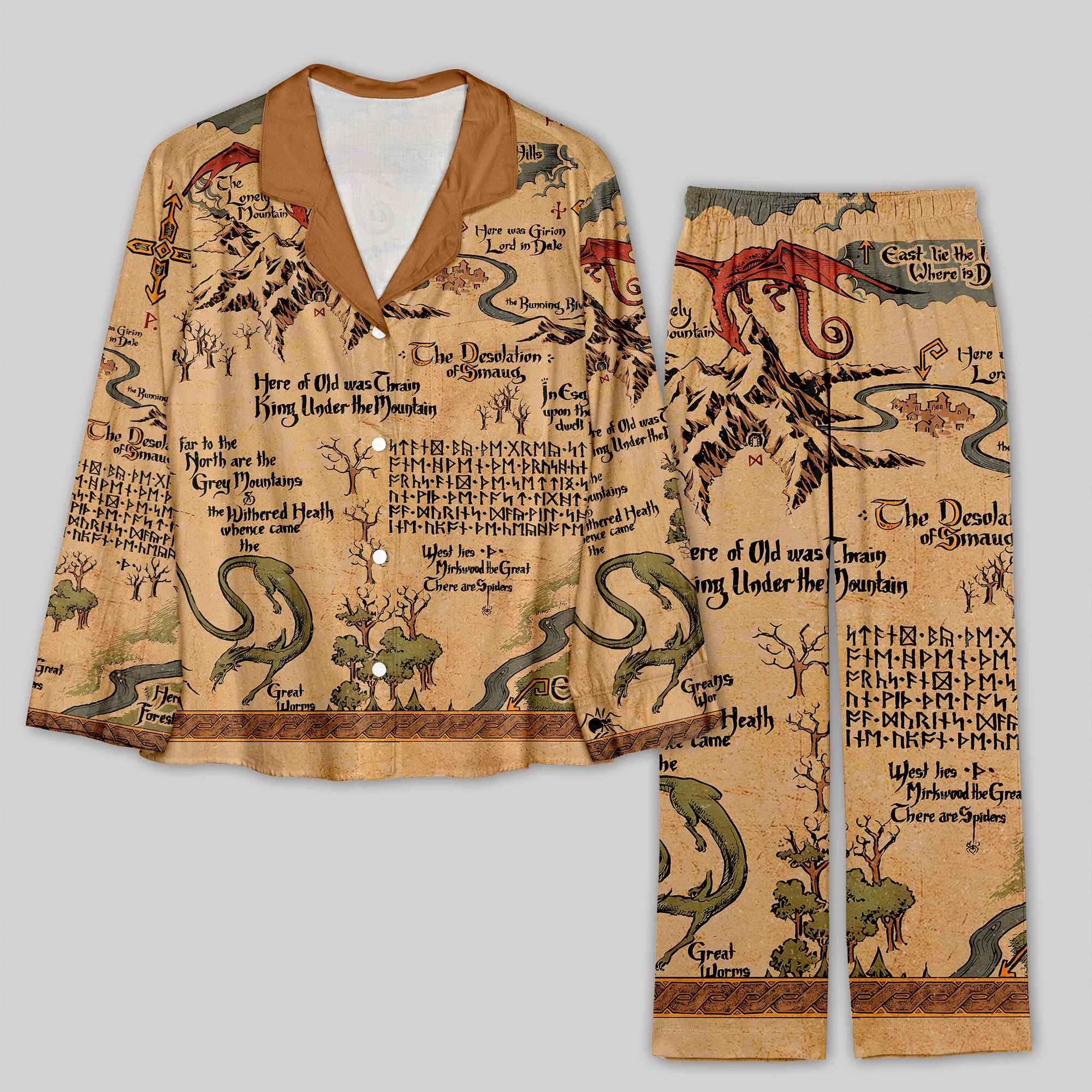 Medieval Science Fiction Map Pajama Sets