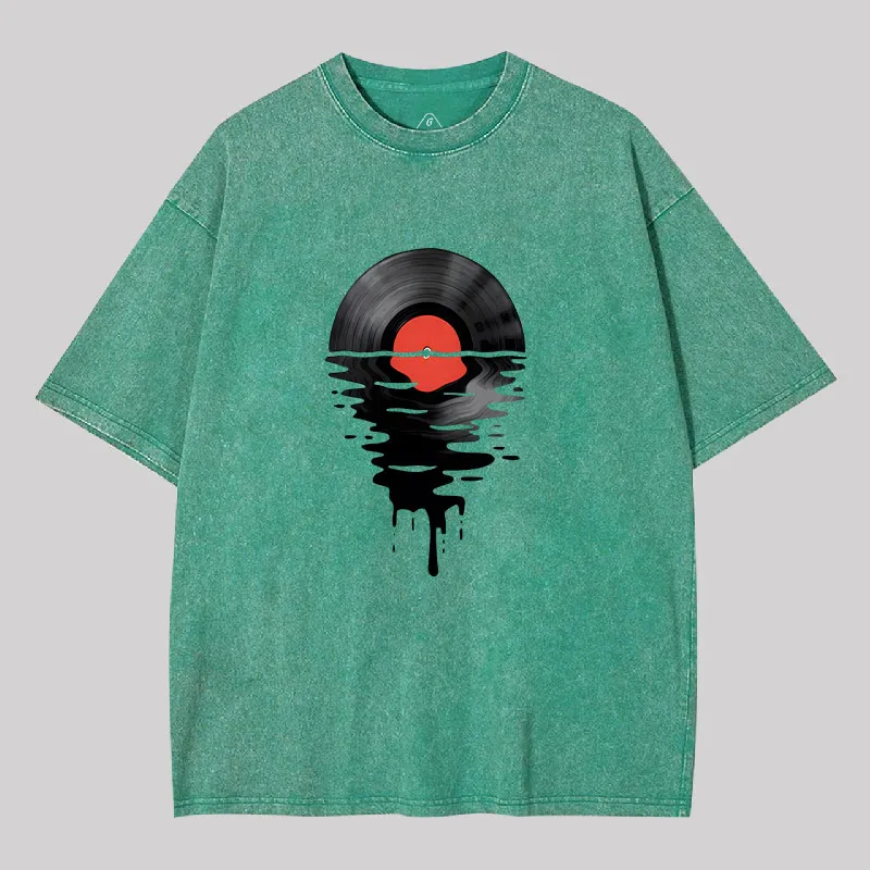 Vinyl LP Music Record Sunset Red Geek Washed T-shirt - Image 8