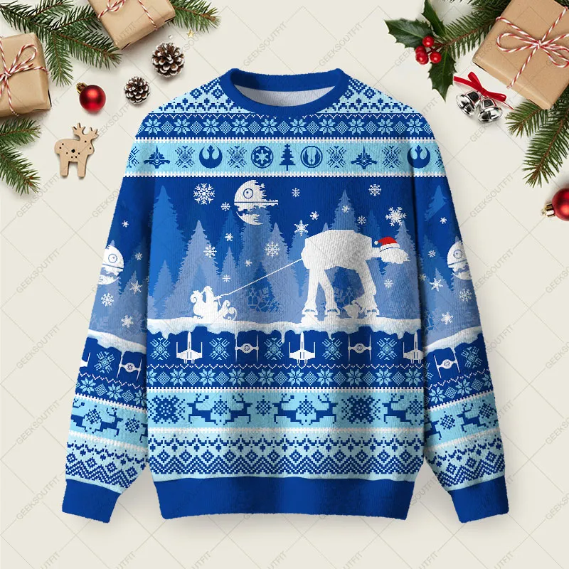 AT Snow Walker Christmas Ugly Christmas Fuzzy Fleece Sweatshirt
