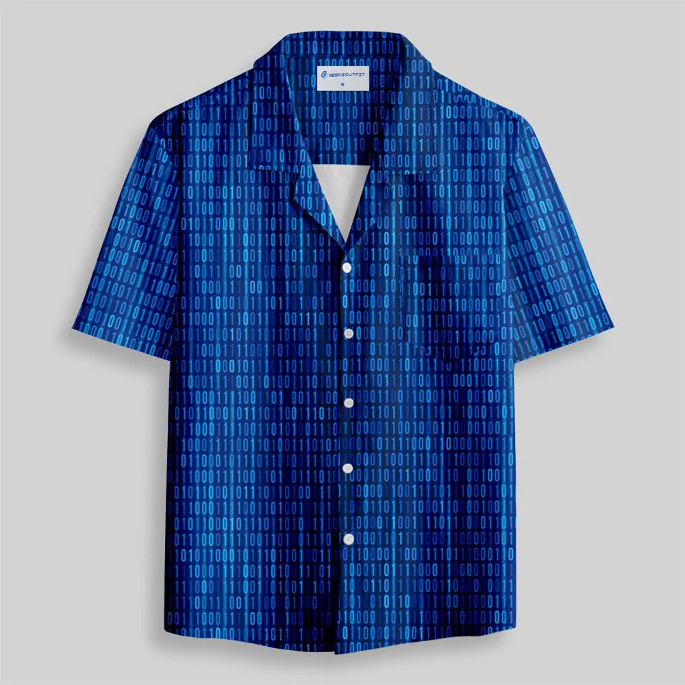 Binary Computer 1s and 0s Blue Button Up Pocket Shirt - Image 2