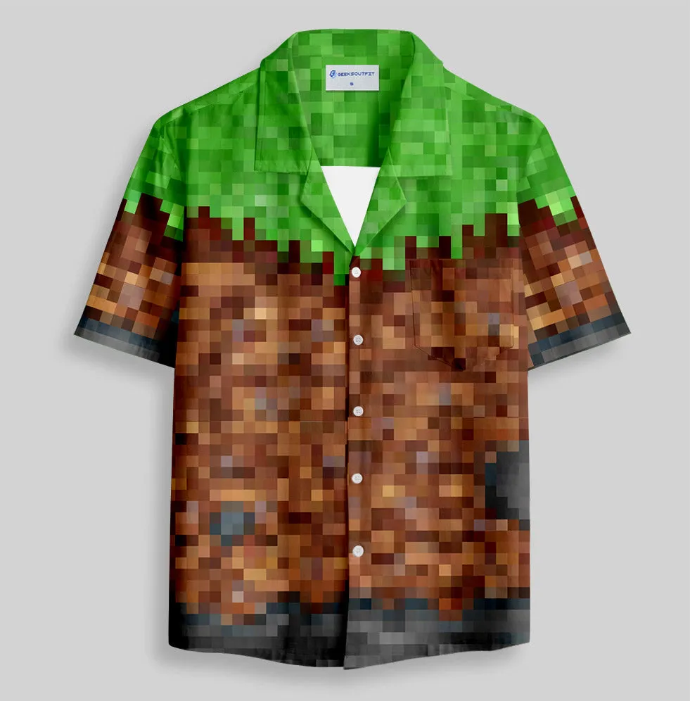 Video Games Grass Block Button Up Pocket Shirt - Image 2