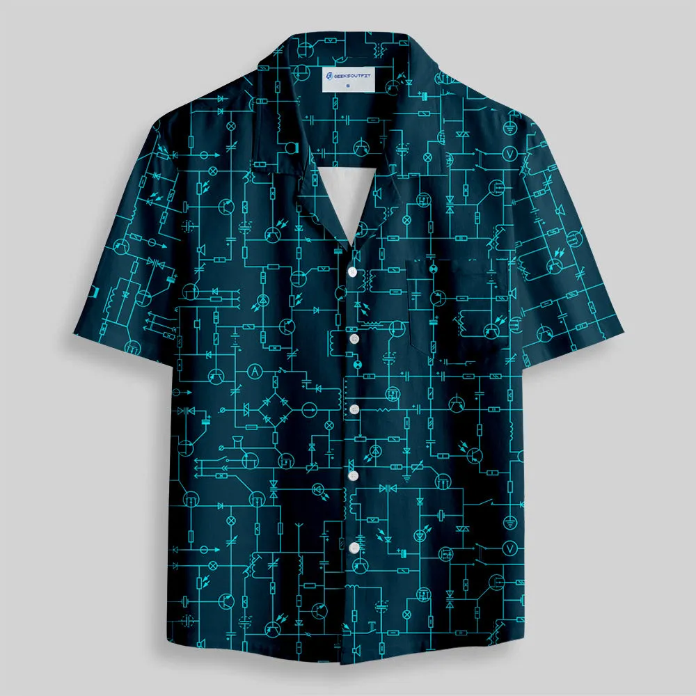 Electronic Components Arrow Dark Blue Button Up Pocket Shirt - Image 2