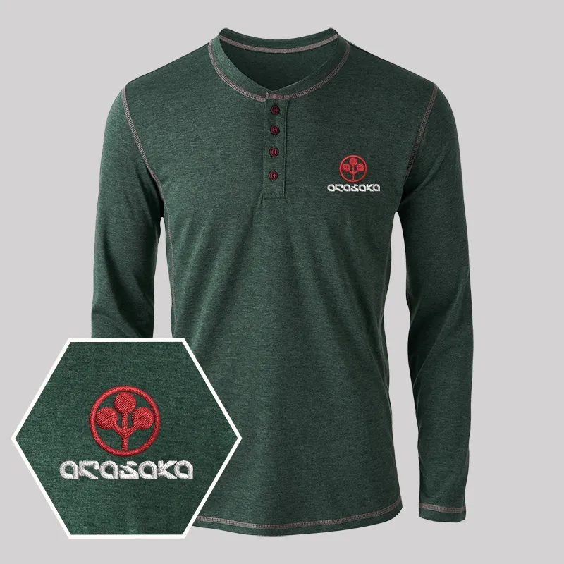 Arasaka Elite Geek Embroidered Long Sleeve Henley Shirts - Image 5