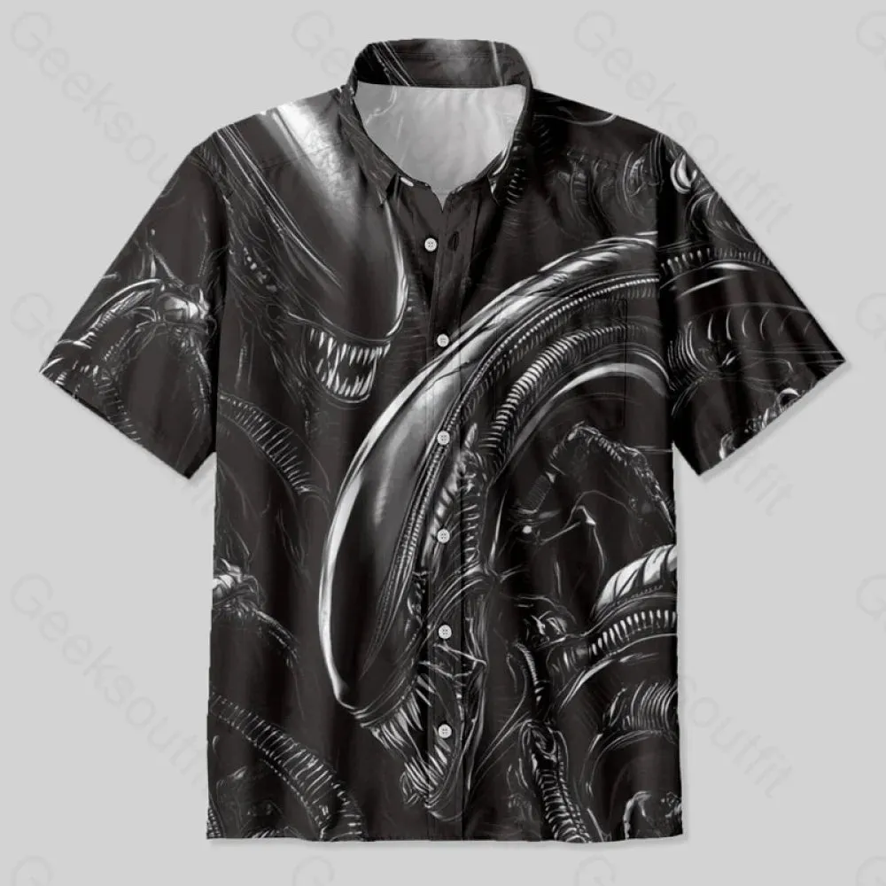 Alien Black Button Up Pocket Shirt