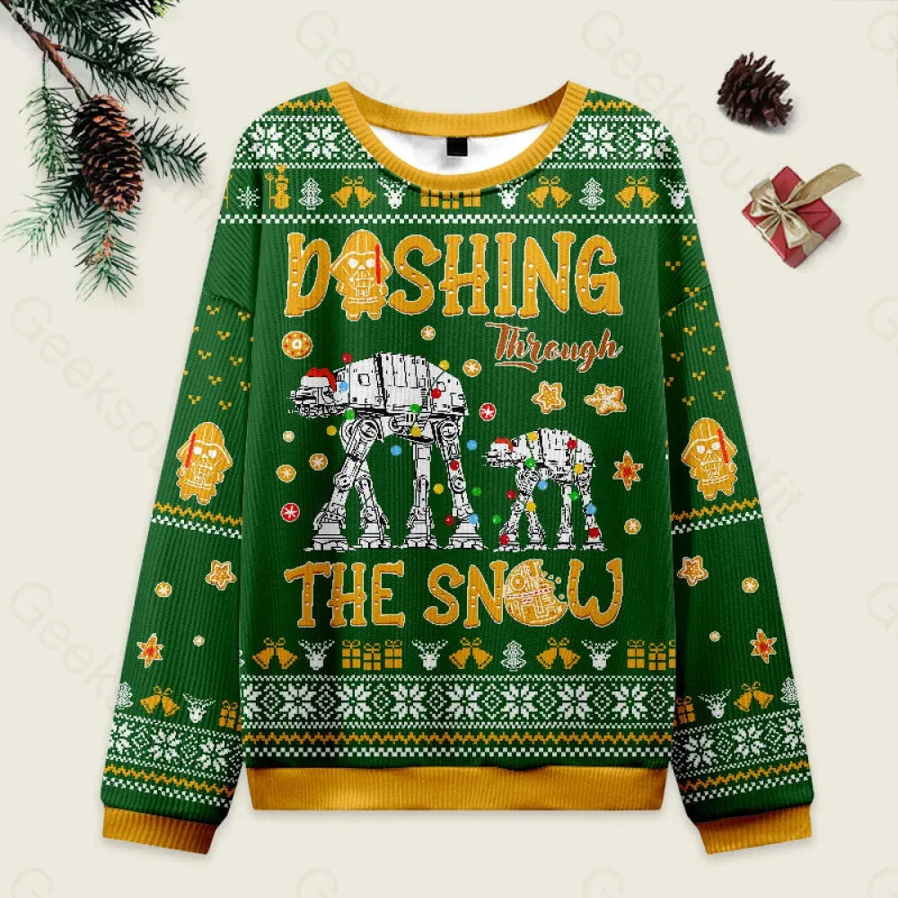AT Walker Dashing Through The Snow Green Ugly Christmas Fuzzy Fleece Sweatshirt