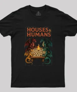 Alternative view of Houses Humans Game Versus Geek T-Shirt