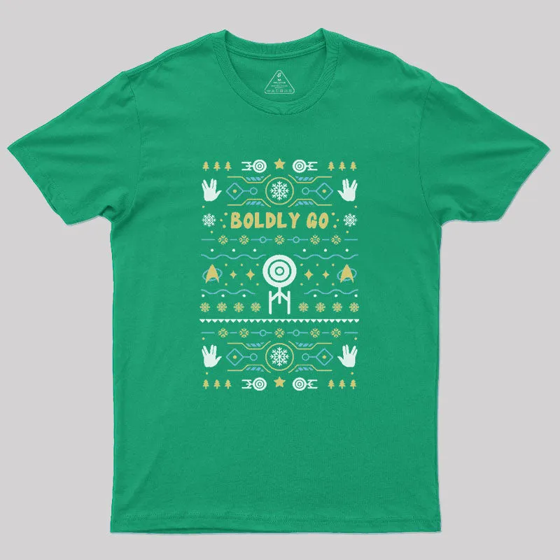 Boldly into Christmas Ugly Sweater Geek T-Shirt - Image 6