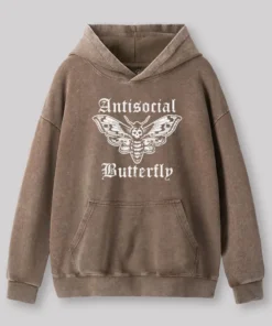 Alternative view of Funny Antisocial Butterfly Washed Hoodie