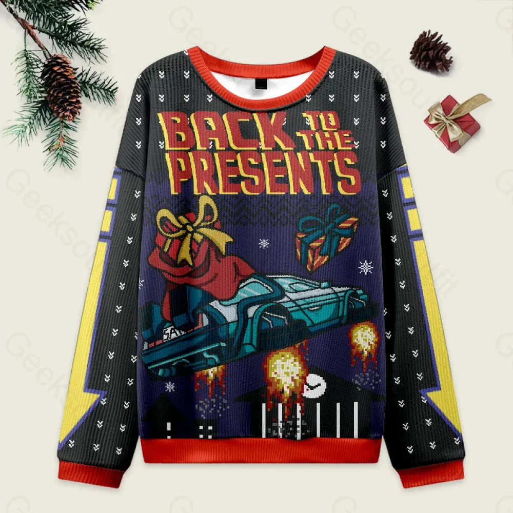 Back To The Present Ugly Christmas Fuzzy Fleece Sweatshirt