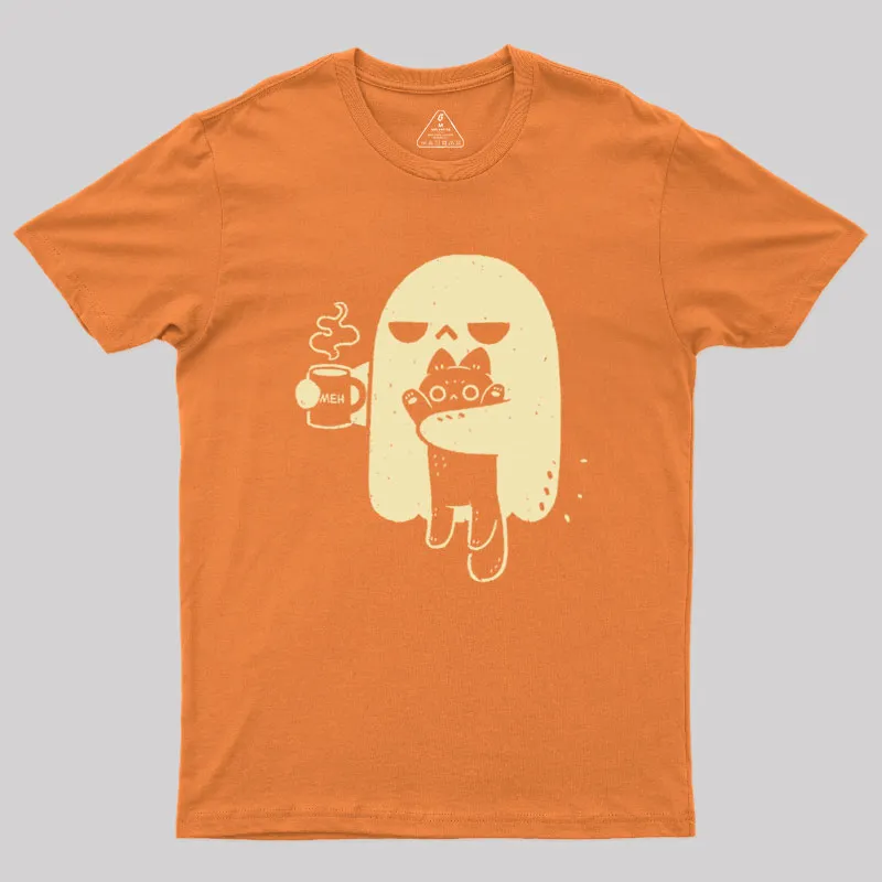 Cute Ghost Holding Cat Geek T-Shirt - Image 6