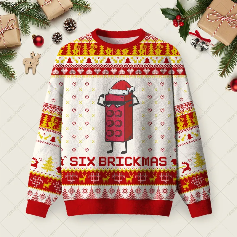 Six Brickmas Ugly Christmas Fuzzy Fleece Sweatshirt