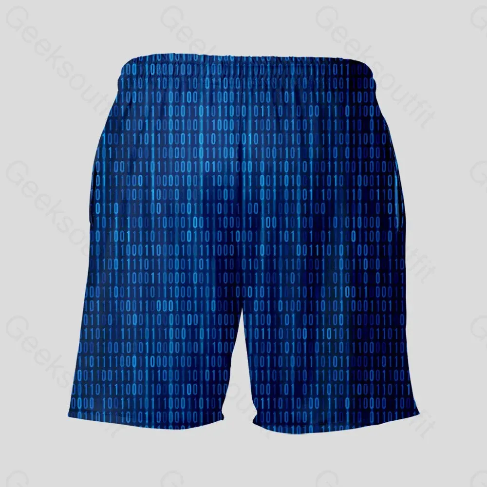 Binary Computer 1s and 0s Blue Geeky Drawstring Shorts - Image 4