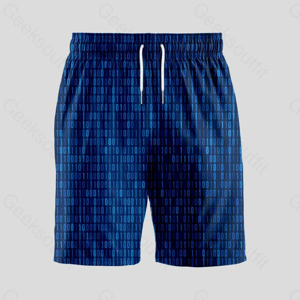 Binary Computer 1s and 0s Blue Geeky Drawstring Shorts - Image 2