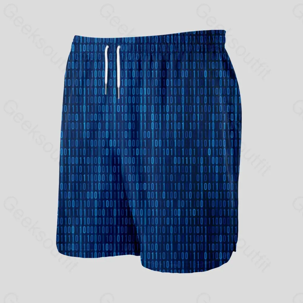 Binary Computer 1s and 0s Blue Geeky Drawstring Shorts - Image 3