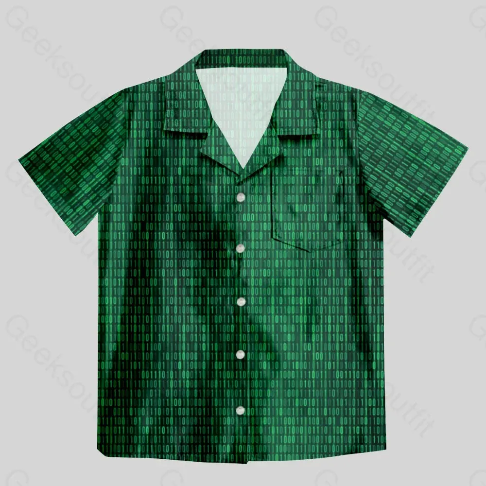 Binary Computer 1s and 0s Green Button Up Pocket Shirt - Image 2