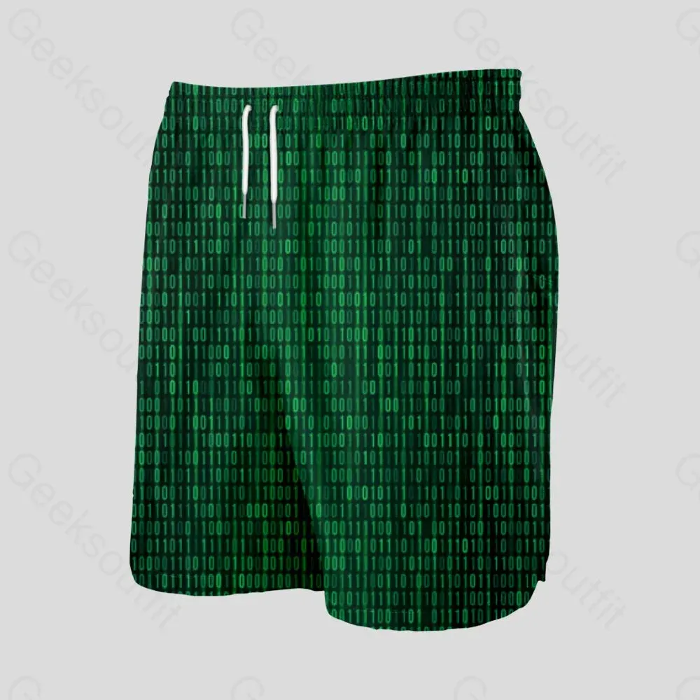 Binary Computer 1s and 0s Green Geeky Drawstring Shorts - Image 3