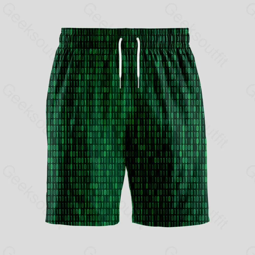 Binary Computer 1s and 0s Green Geeky Drawstring Shorts - Image 2