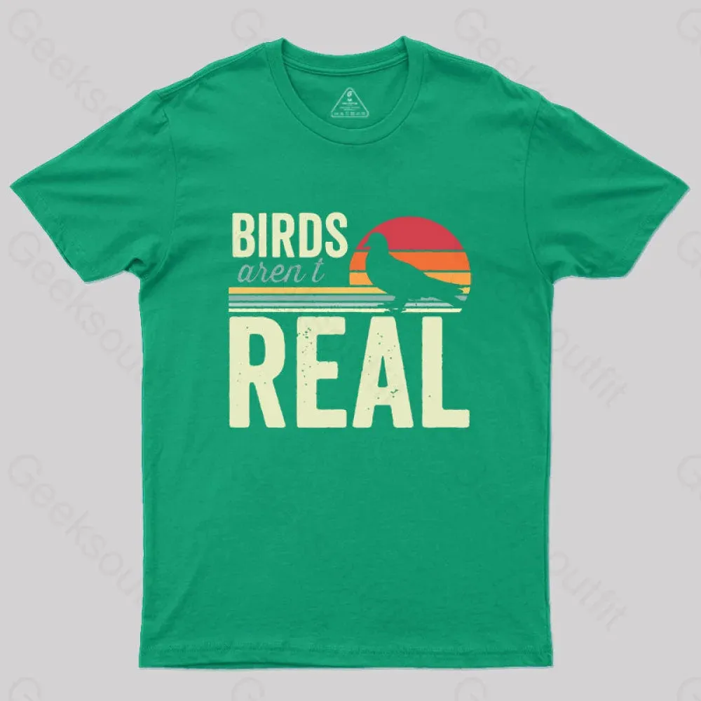 Birds Aren't Real Funny Saying Vintage Sunset T-Shirt - Image 4