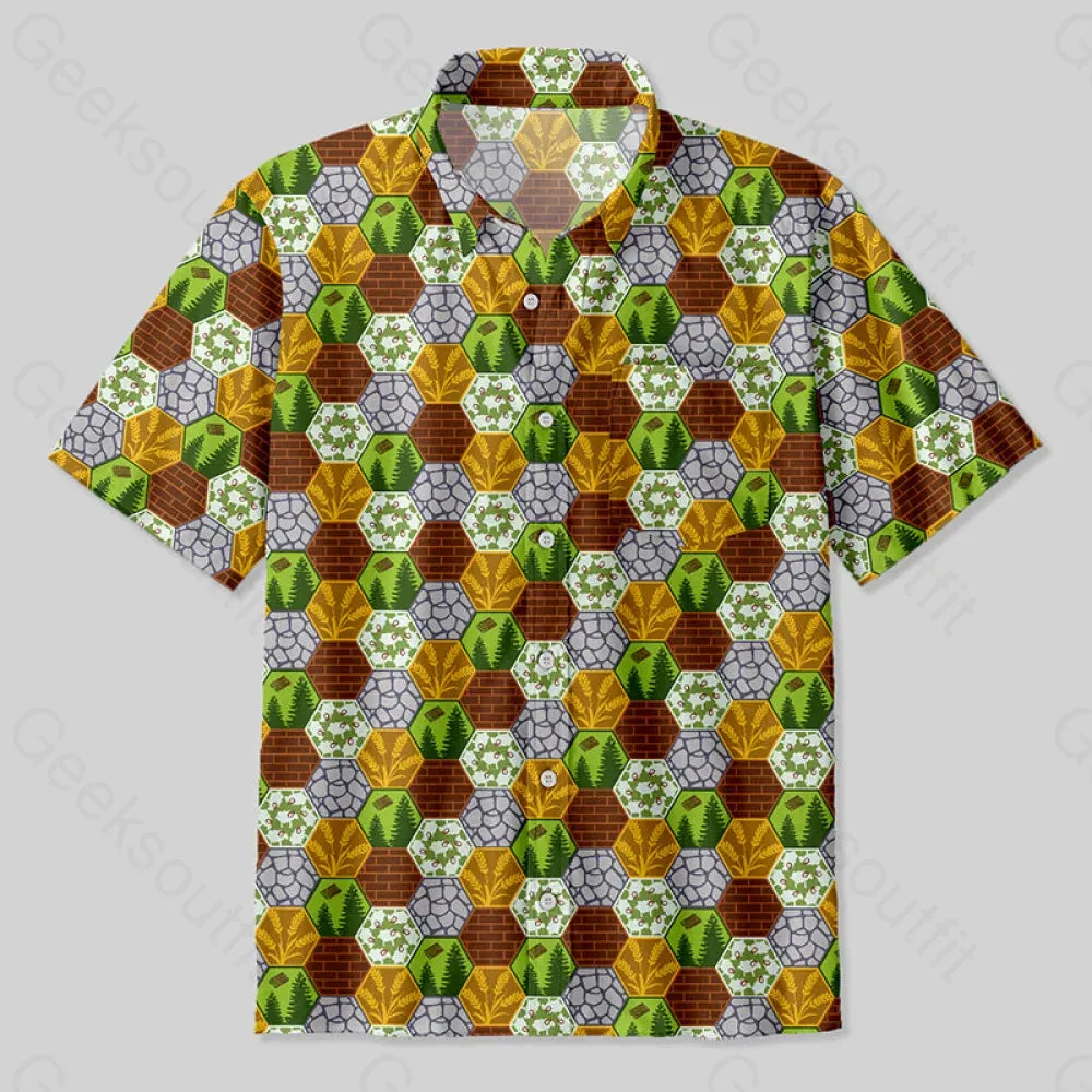 Board Game Map Honeycomb Button Up Pocket Shirt