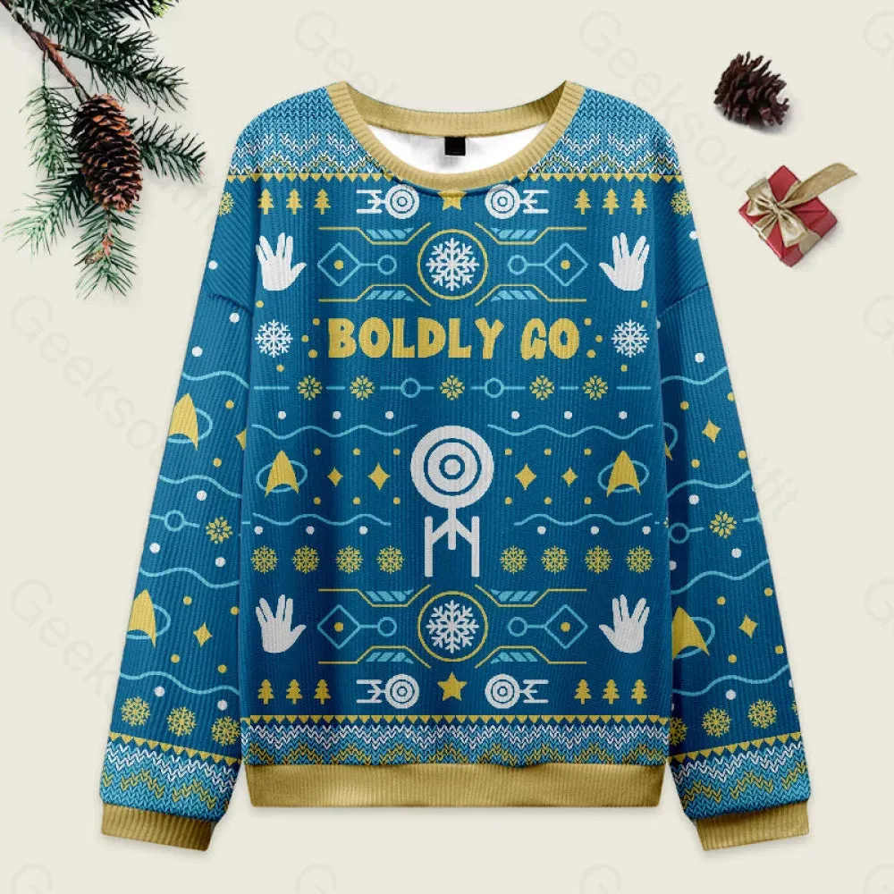 Boldly into Blue Ugly Christmas Fuzzy Fleece Sweatshirt