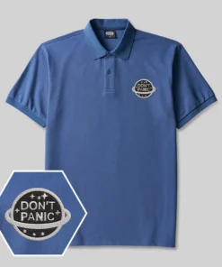 Alternative view of Don't Panic Geek Embroidered Polo Shirts