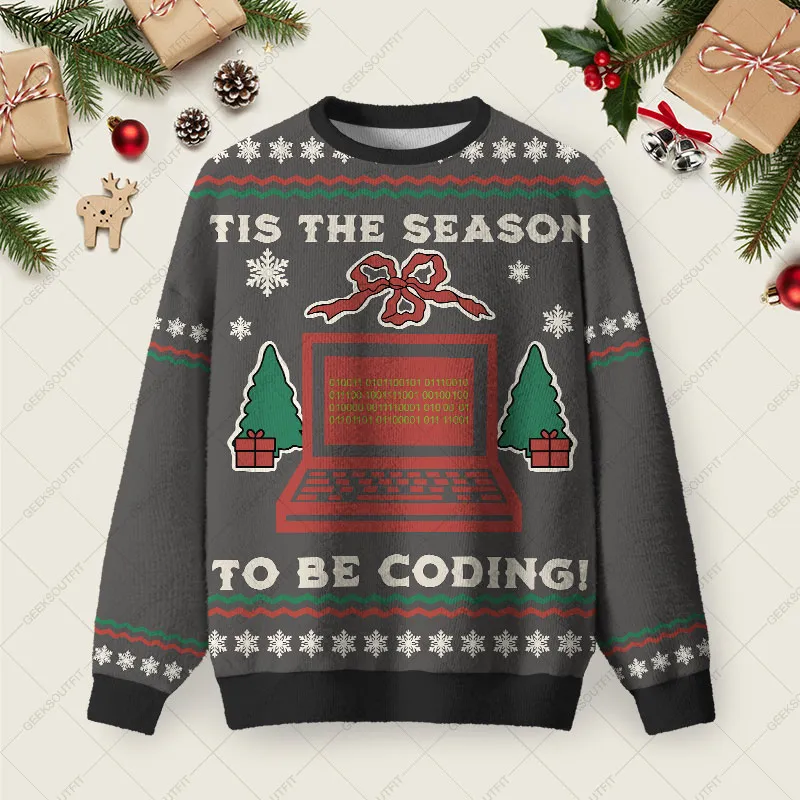 Coding Christmas Ugly Christmas Fuzzy Fleece Sweatshirt