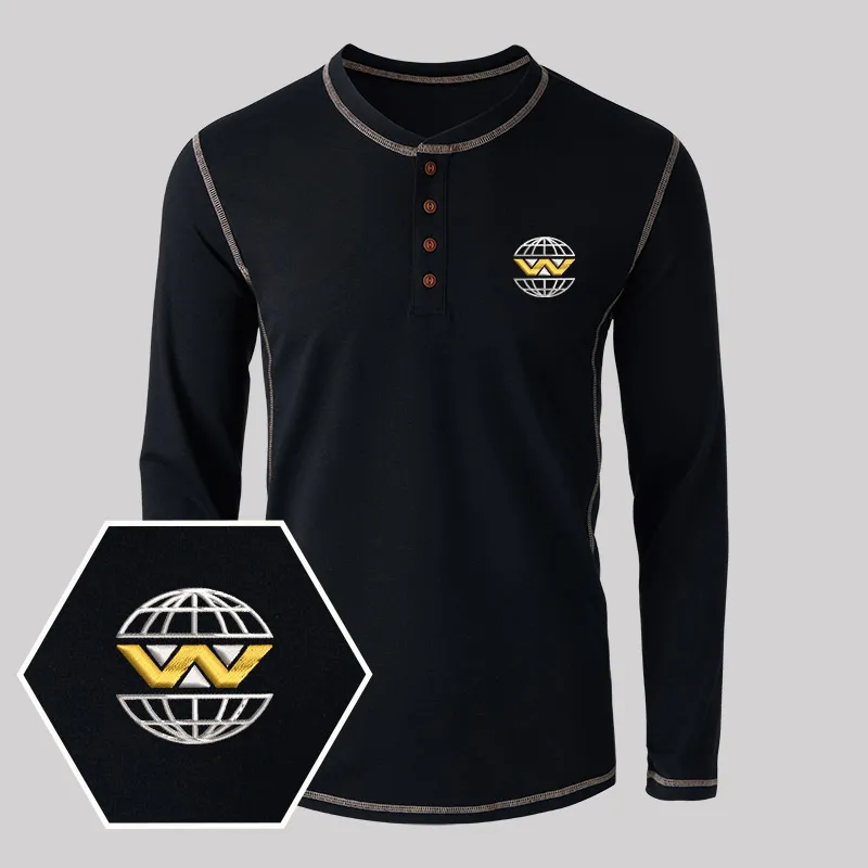 Weyland Yutani Embroidered Long Sleeve Henley Shirts - Image 3