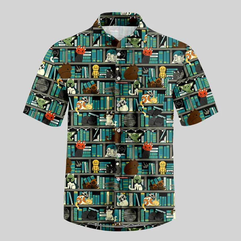 Sci-Fi Universe Bookshelf Button Up Pocket Shirt