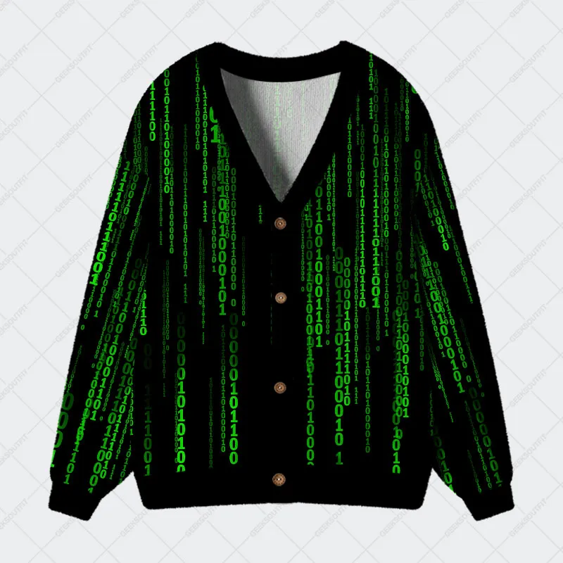 Follow the White Rabbit Black Green Geek Ugly Cardigan Sweaters