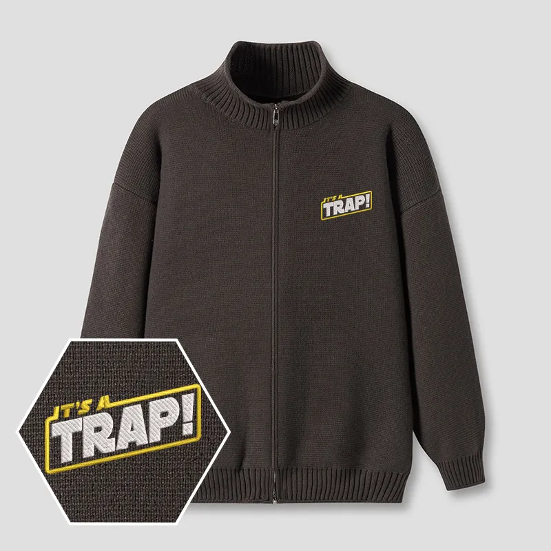It Is A Trap Embroidered Full Zip Cardigan