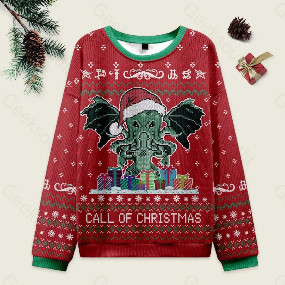 Call of Christmas Red Ugly Christmas Fuzzy Fleece Sweatshirt