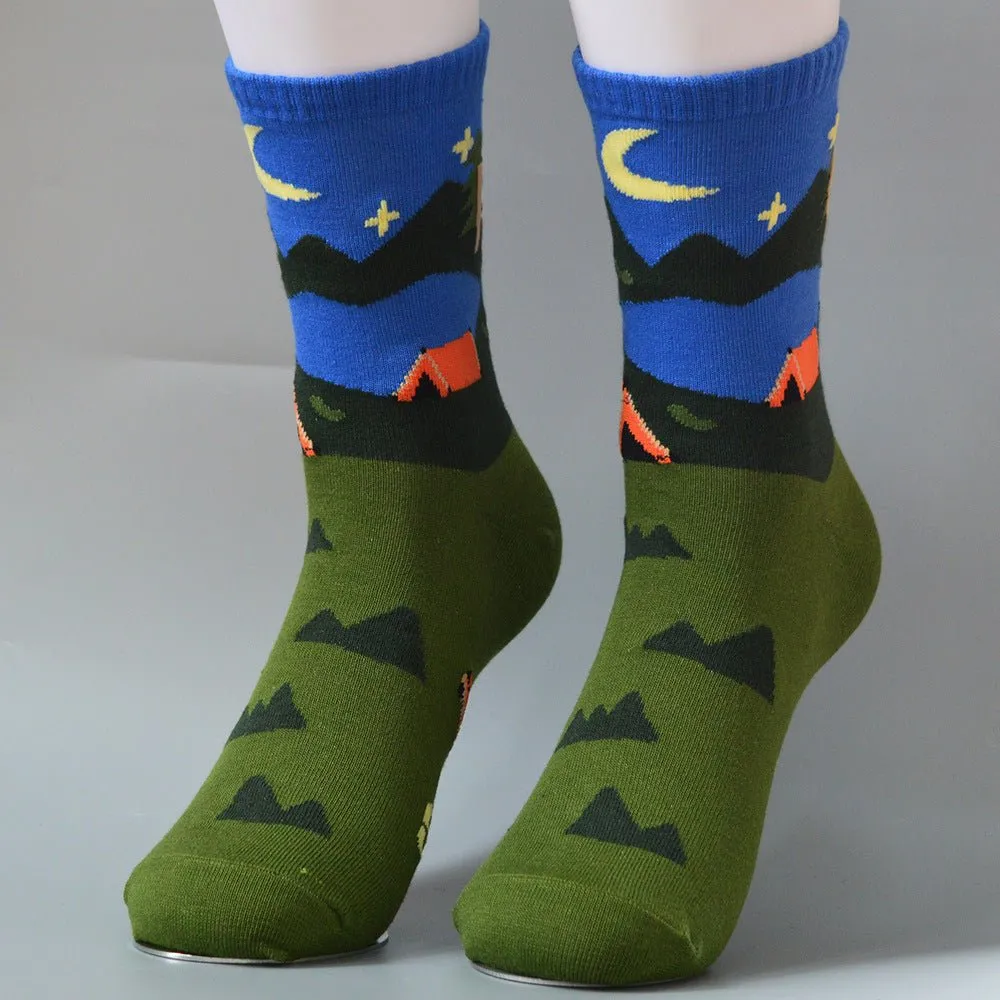 Camping Pattern Men's Crew Socks