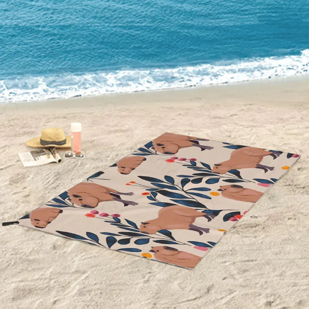 Capybara and Plants Quick Drying Beach Towel