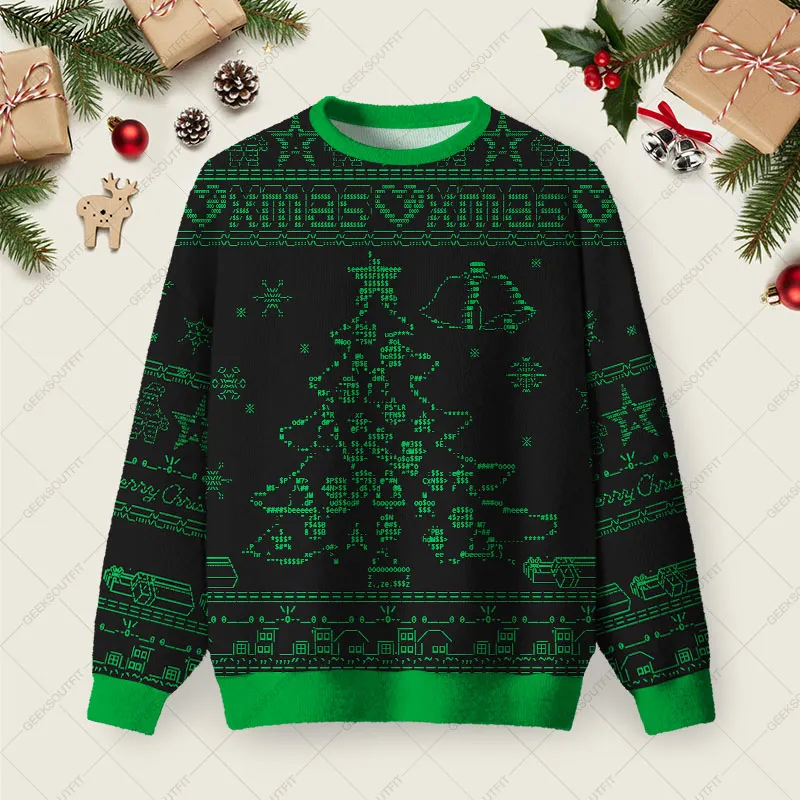 Ascii Tree Ugly Christmas Fuzzy Fleece Sweatshirt