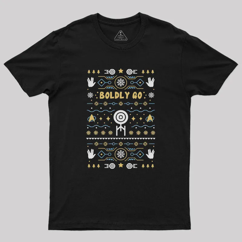 Boldly into Christmas Ugly Sweater Geek T-Shirt - Image 2