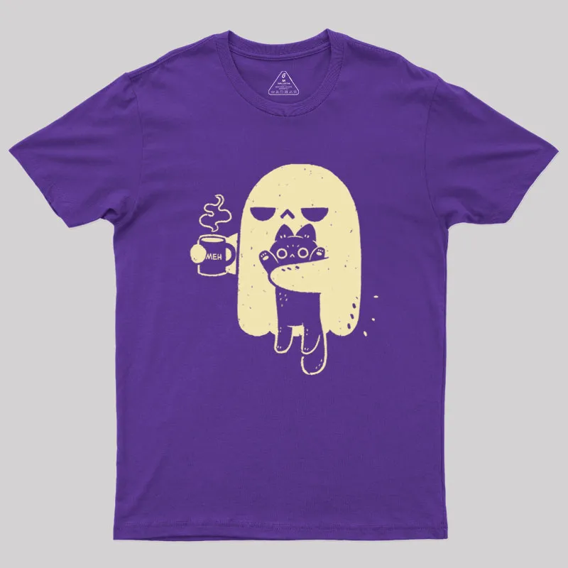 Cute Ghost Holding Cat Geek T-Shirt - Image 5