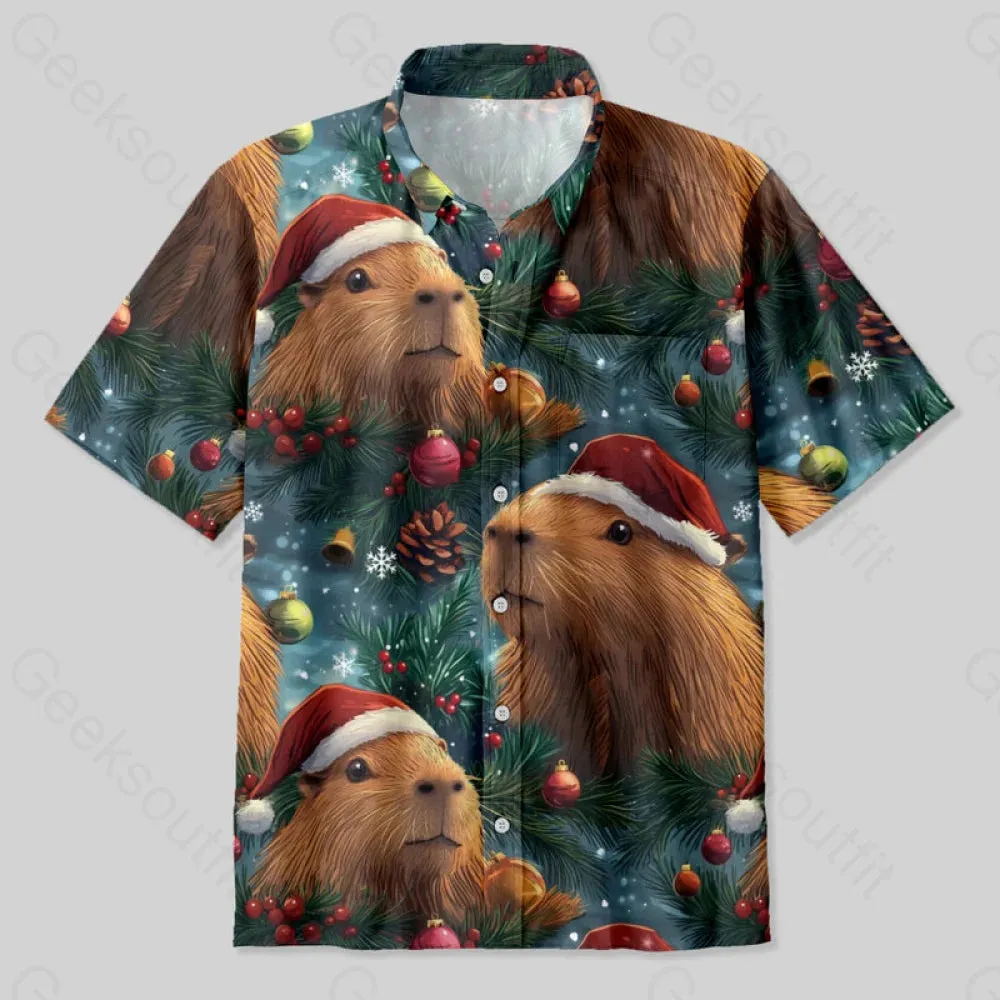 Christmas Capybara Button Up Pocket Shirt - Image 2
