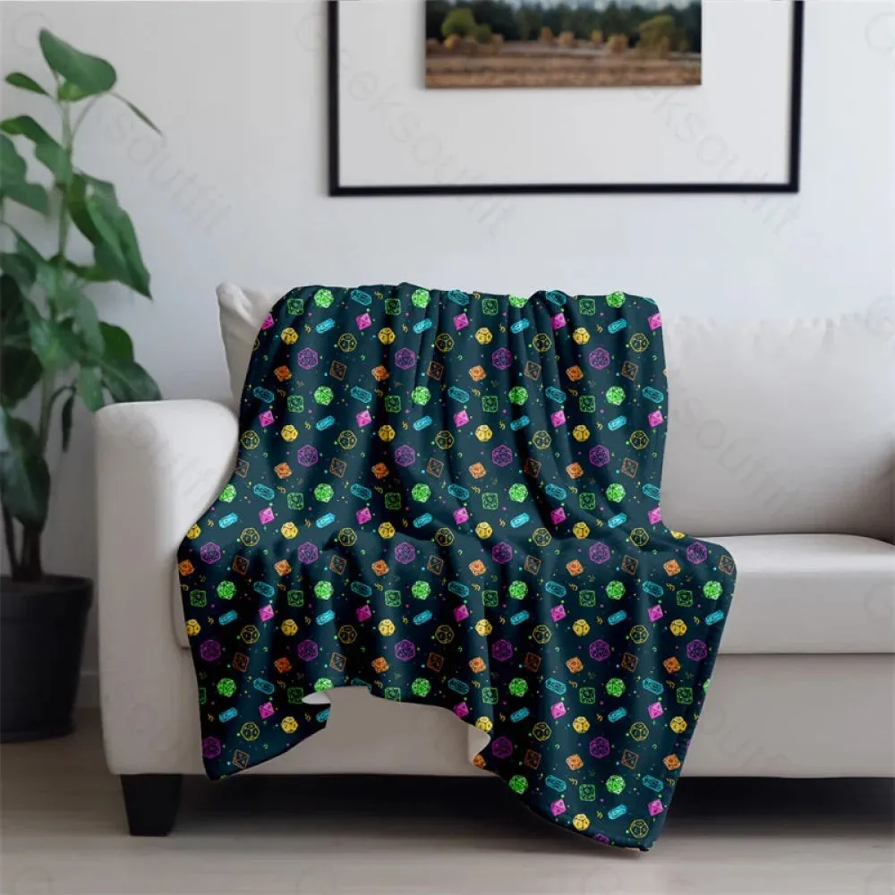 Colorful DND Dice RPG Flannel Blanket