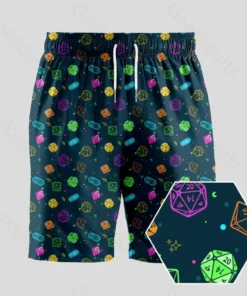 Colorful DND Dice RPG Geeky Drawstring Shorts